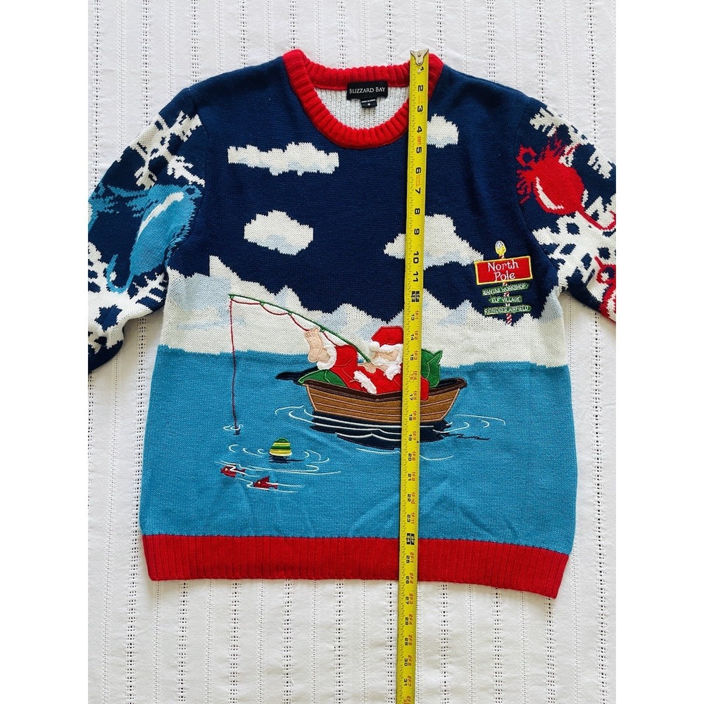 Blizzard Bay Ugly Christmas Sweater. Santa. Fishing. Size Small. Holiday. - Picture 8 of 11